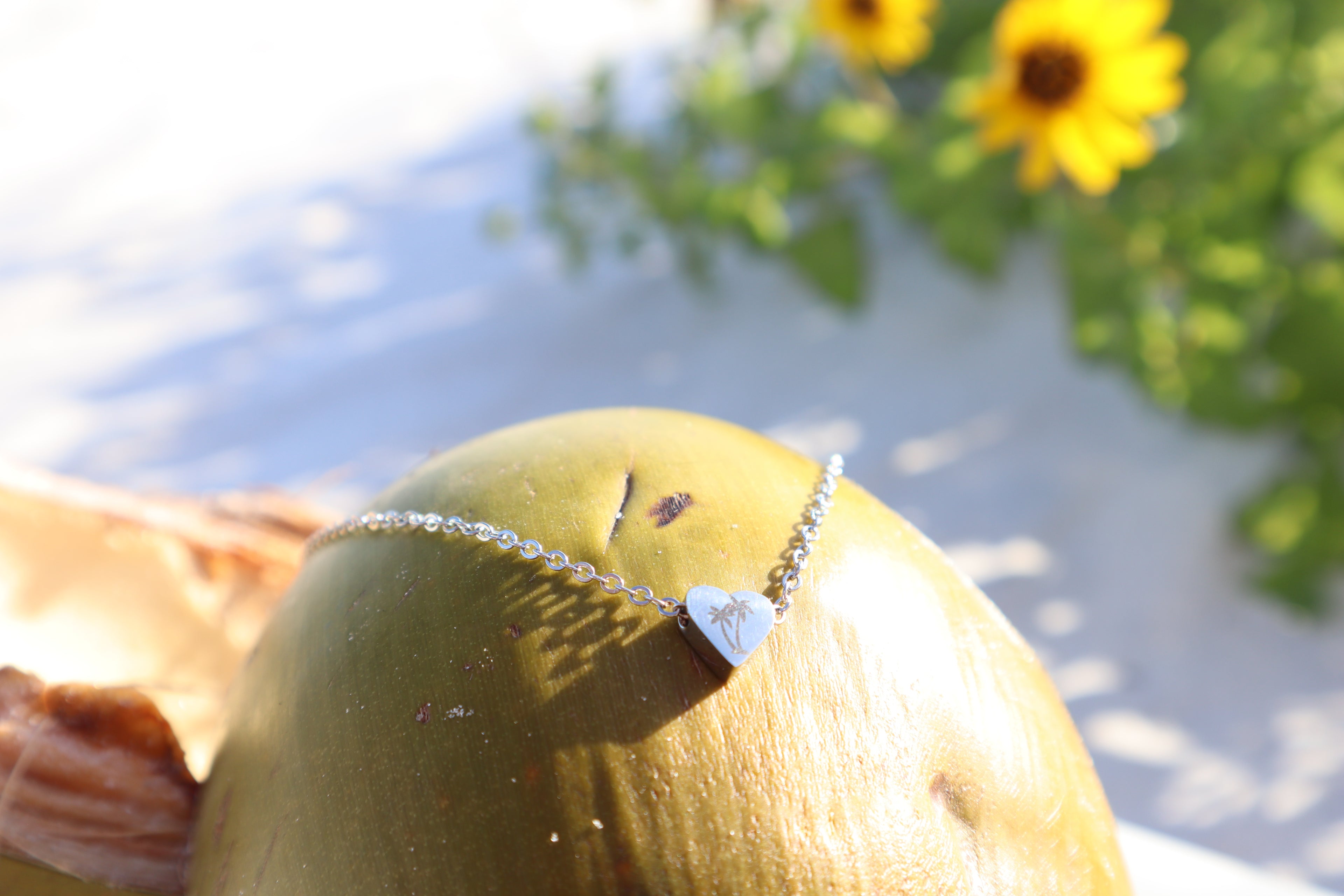 Palm Tree Minimalist Coastal Heart Charm Necklace