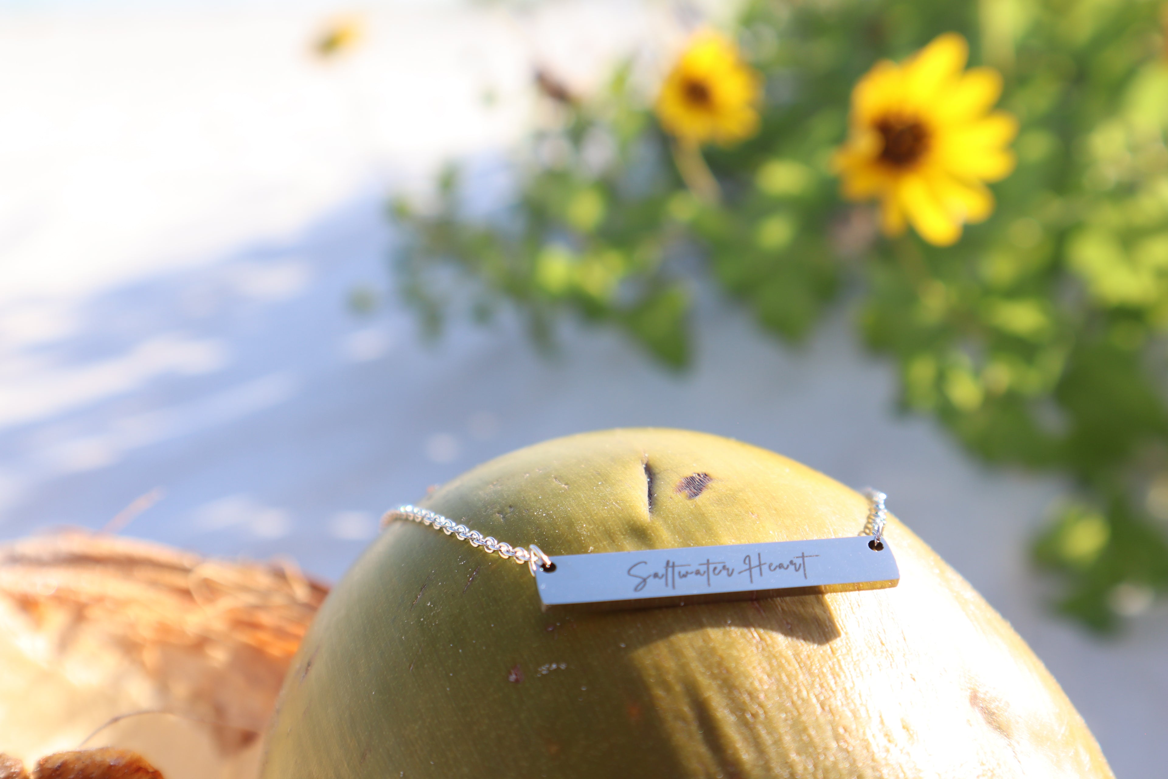 Saltwater Heart Minimalist Coastal Bar Necklace