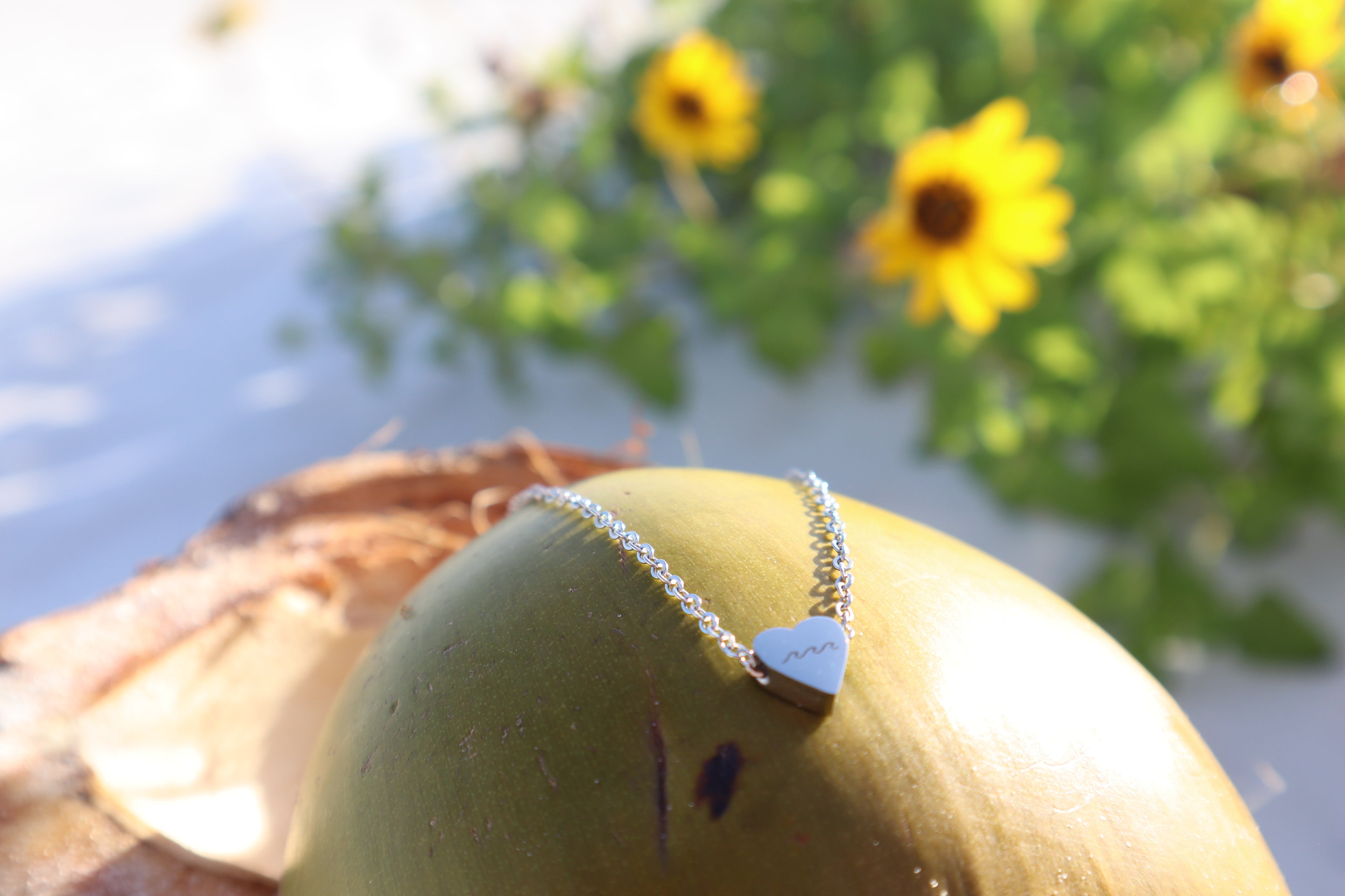 Ocean Wave Minimalist Coastal Heart Charm Necklace