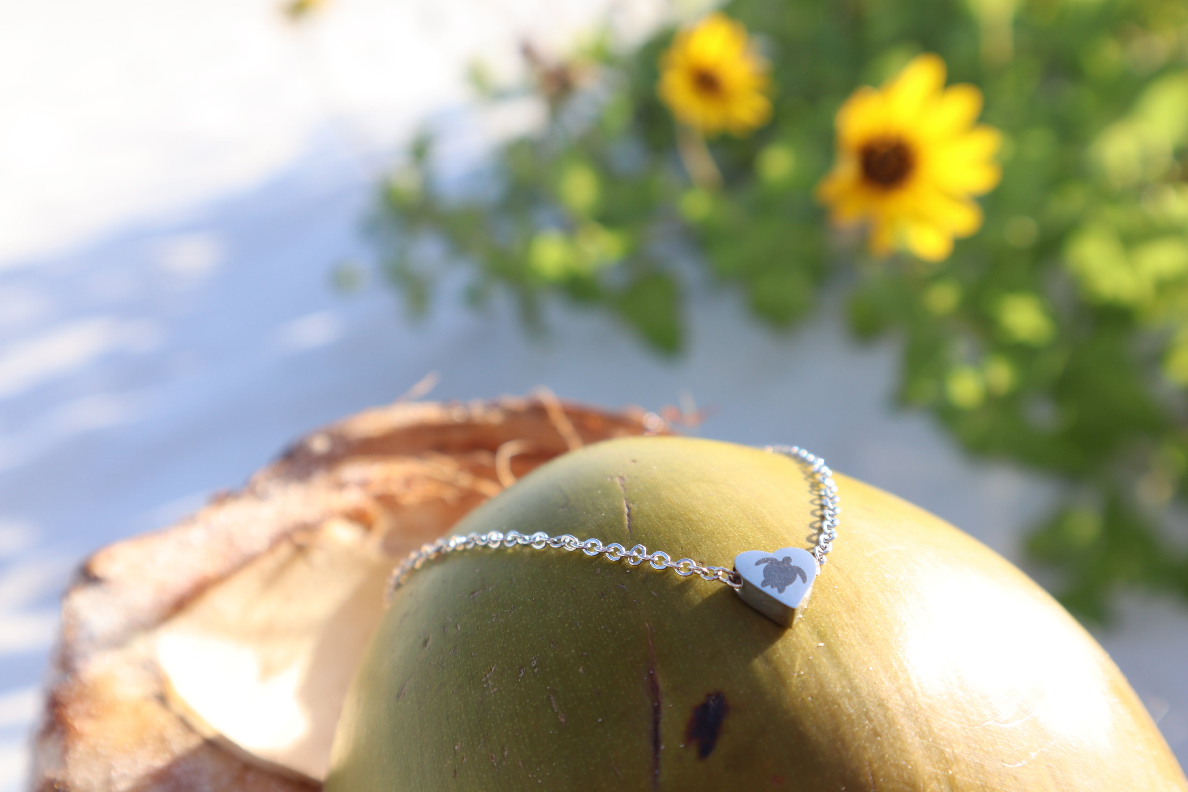 Sea Turtle Minimalist Coastal Heart Charm Necklace